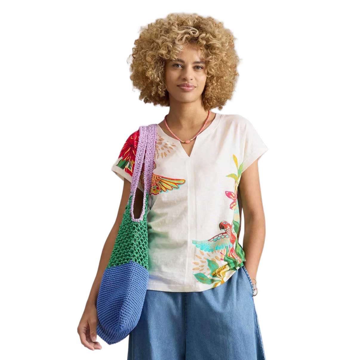White Stuff Nelly Print Notch Neck Tee